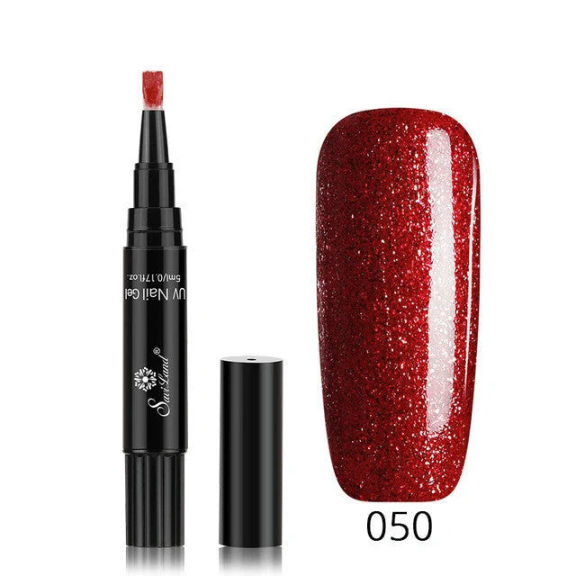 3-in-1 Gel Nail Varnish Pen with Glitter for easy one-step nail art
