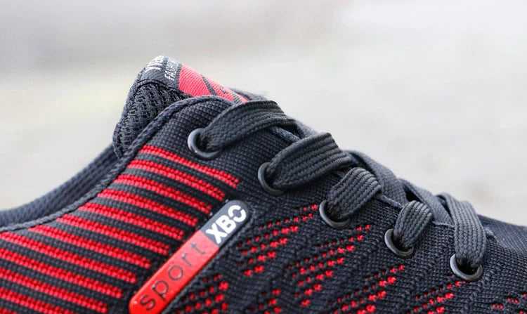 Men's breathable lace-up sports shoes in blue, black, grey, and black red