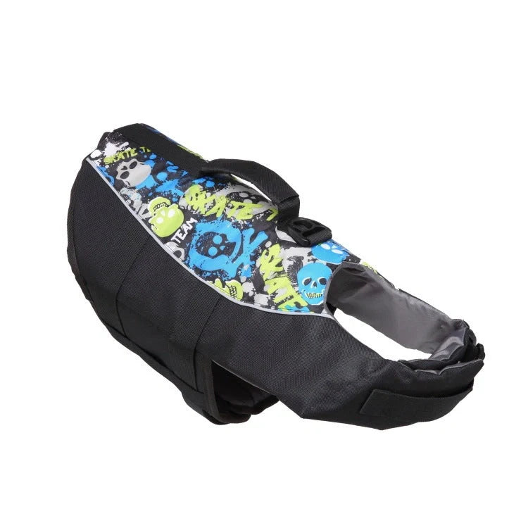 Adjustable mermaid shark design dog life vest for safe swimming, sizes XS to XL