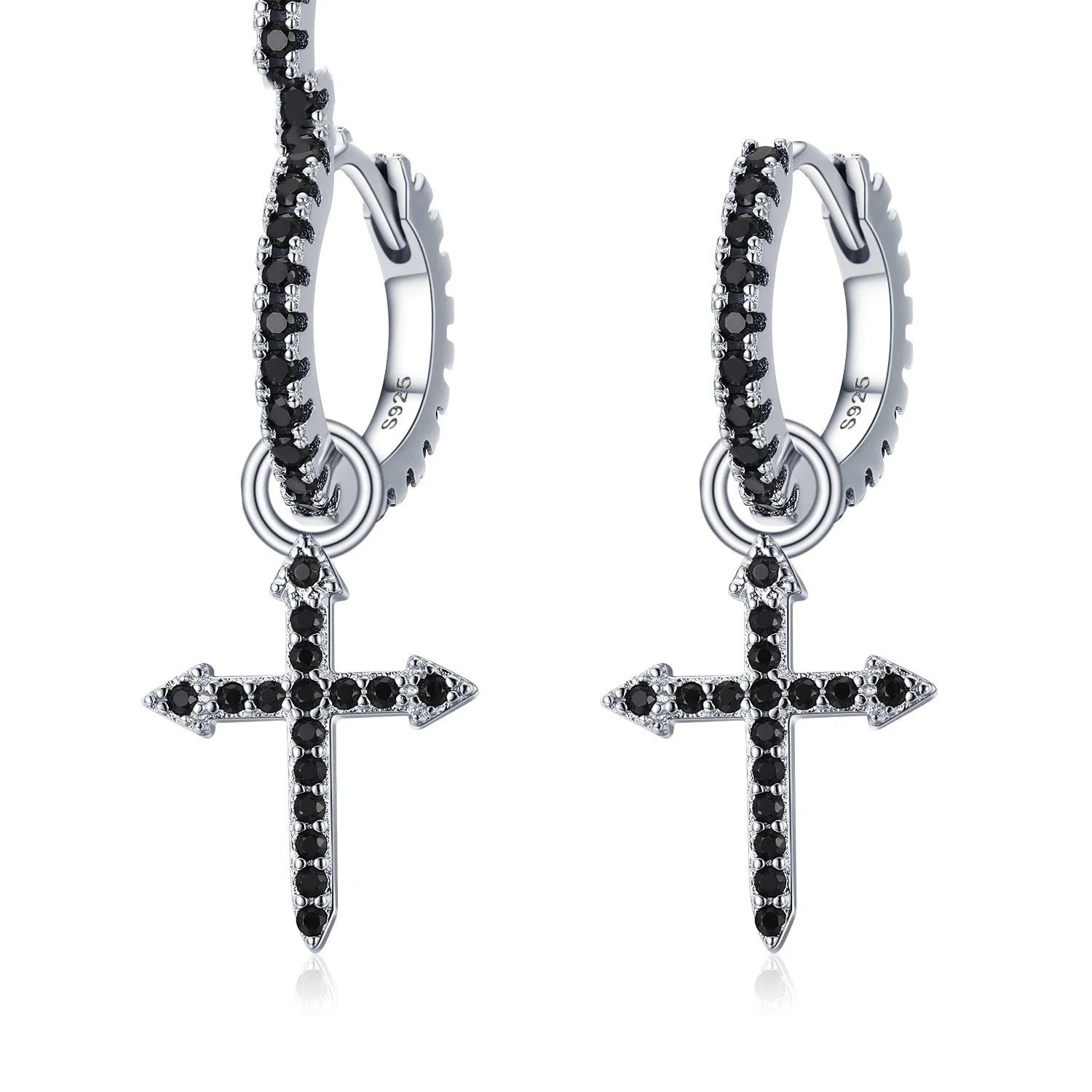 Trendy black copper-plated zircon earrings with cross design