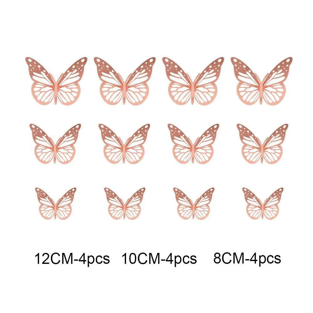 3D hollow butterflies mirror wall stickers in gold and rose gold, perfect for kids rooms and home decor