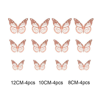 3D hollow butterflies mirror wall stickers in gold and rose gold, perfect for kids rooms and home decor