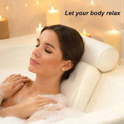 Luxury therapeutic bath pillow with 3D mesh, orthopaedic support, and powerful suction cups for ultimate relaxation and comfort