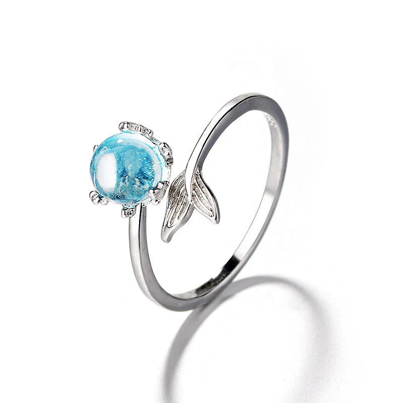 Silver Plated Adjustable Mermaid Tail Ring with inlaid zircon stones