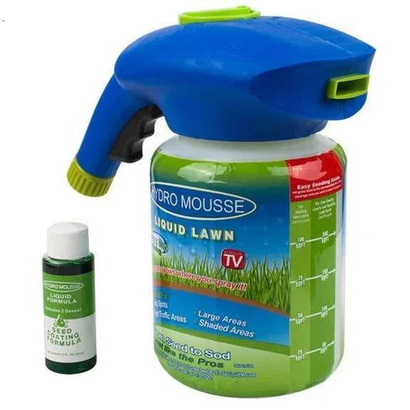 Premium hydro-seeding system with spray head and liquid mousse for effortless lawn rejuvenation