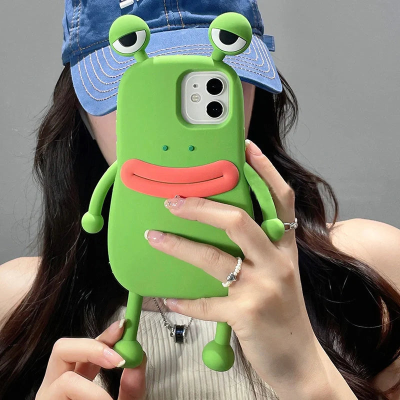 3D Cartoon Kawaii Silicone Phone Case for iPhone with cute frog design