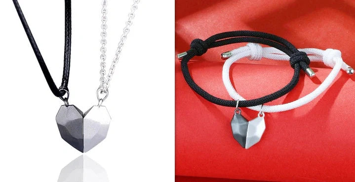 Minimalist gold-plated magnetic heart pendant couple necklace symbolising love and connection.