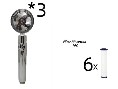 A high-pressure shower head with a stop button, cotton filter, and powerful water pressure for a luxurious bathing experience.
