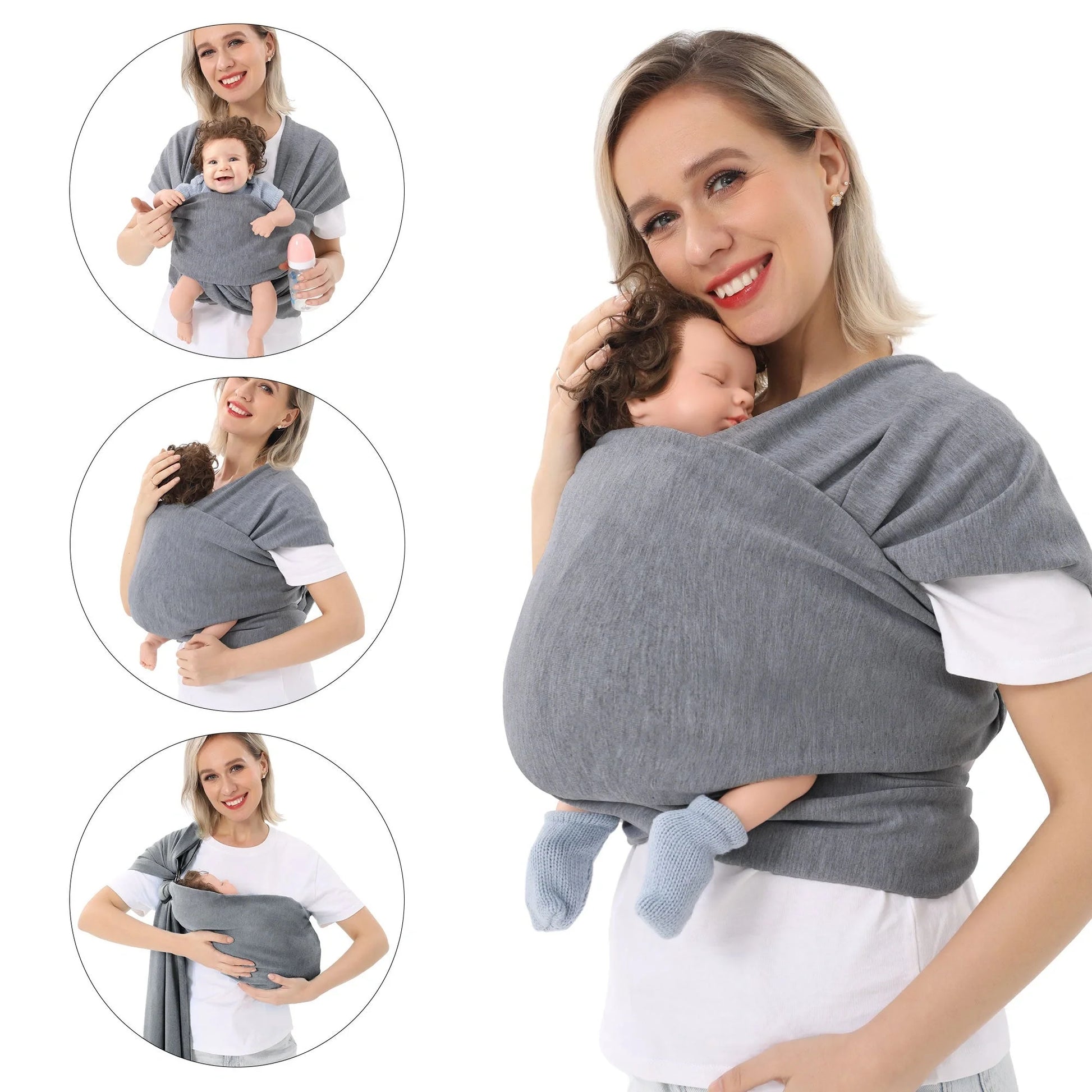 Polyester baby carrier wrap in various colors for front and back carrying