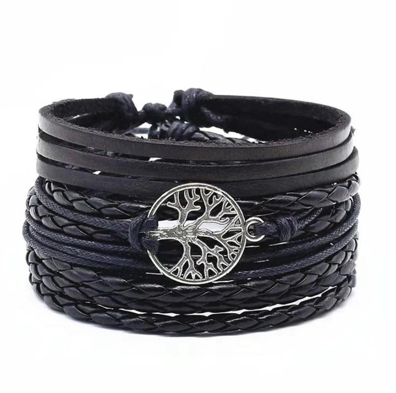 Men's genuine leather vintage braided bracelet with adjustable closure
