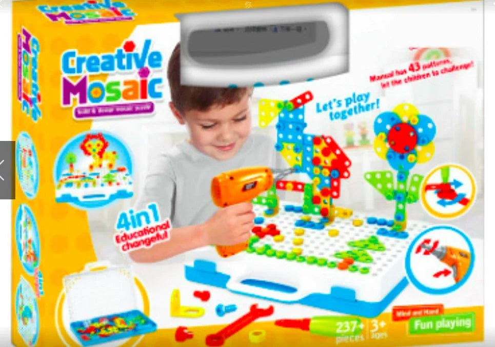 Educational building kit with safe plastic power drill for children aged 3+