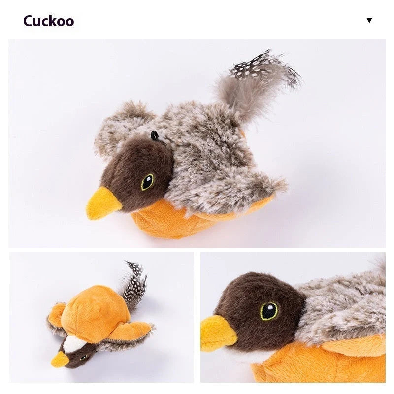 USB rechargeable interactive cat toy with realistic bird sounds for indoor cats