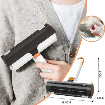 2-in-1 pet hair removal roller with soft bristles for effortless cleaning of clothes, furniture, and car interiors