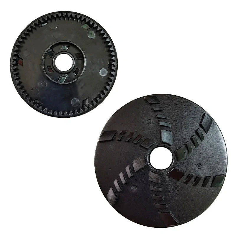 Electric snow scraper with yellow body and rotating disc for ice removal