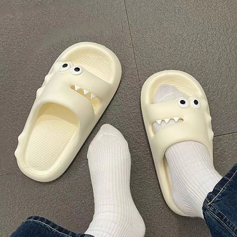 Cartoon-themed PVC slippers with non-slip thick soles in various colours