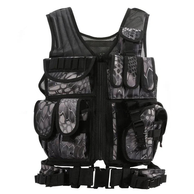 Durable tactical vest for military and outdoor activities with multiple pockets and adjustable straps