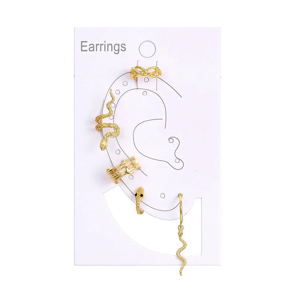 Gold plated snake clip earrings for women, no piercing required, punk style jewellery