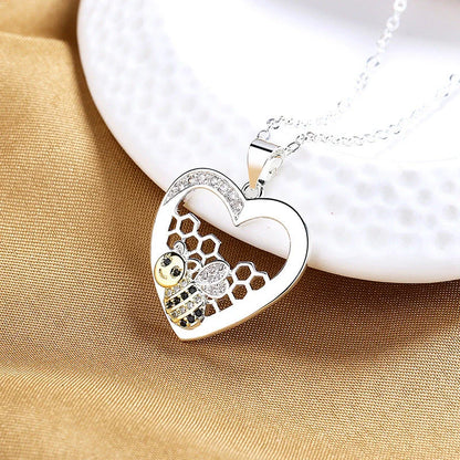 Unique bee hive pendant necklace with hearts colour separation, pastoral style