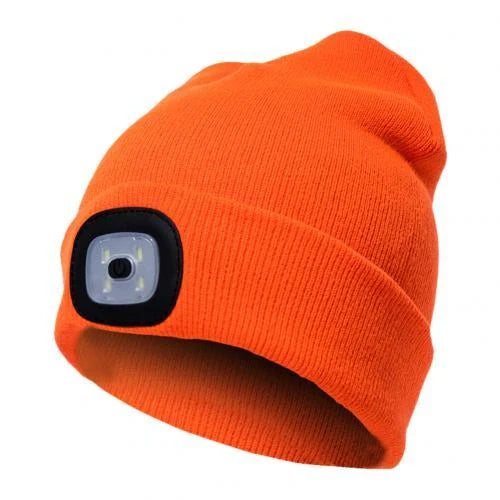 LED Knit Hat with built-in light for night visibility, made from 100% wool