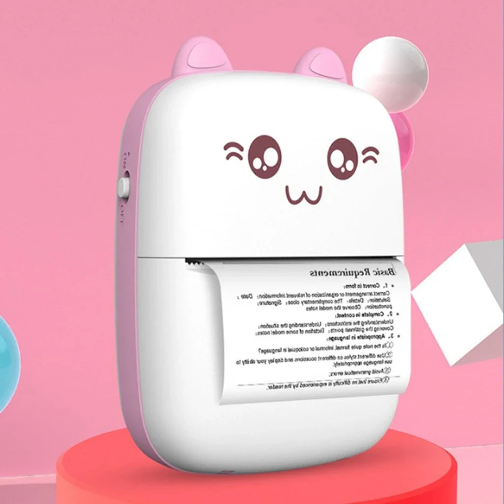 Compact Bluetooth printer for mobile devices, featuring thermal printing technology, Bluetooth connectivity, and rechargeable battery for on-the-go printing convenience