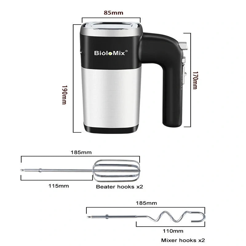 500W Electric Food Mixer with mixer and beater hooks on a kitchen counter