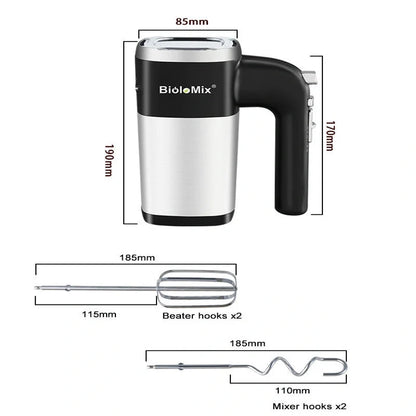 500W Electric Food Mixer with mixer and beater hooks on a kitchen counter