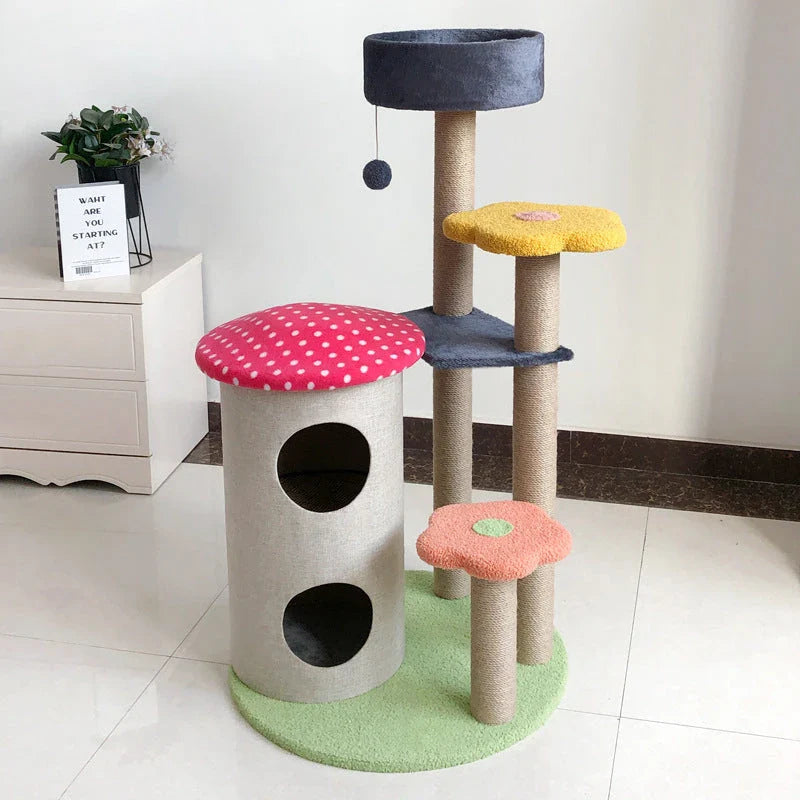 Premium Feline Furniture Cat Tower with Sisal Scratching Post, Sturdy Wooden Frame, and Plush Lambswool Cushions