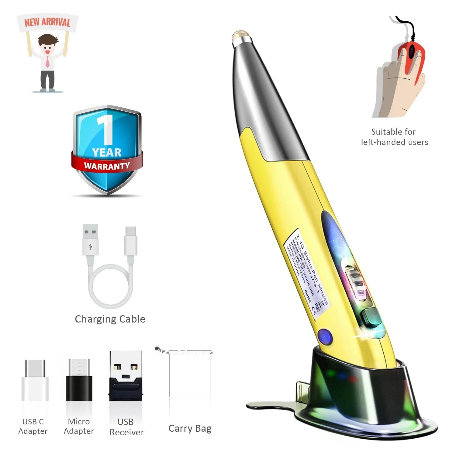 Ergonomic Wireless Vertical Pen Mouse with Adjustable DPI and Customisable Buttons for Seamless Computing
