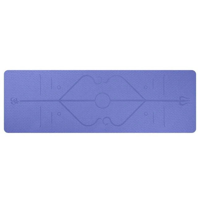 Non-slip TPE yoga mat with position lines for beginners, available in multiple colors