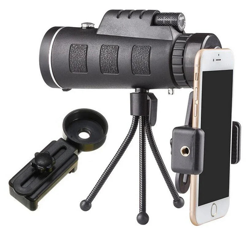 40x60 monocular telescope with compass and phone mount for outdoor adventures, birdwatching, and nature observation