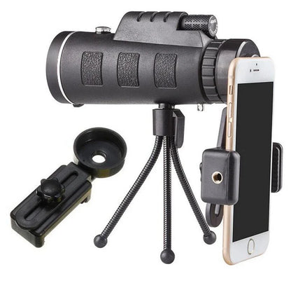 40x60 monocular telescope with compass and phone mount for outdoor adventures, birdwatching, and nature observation