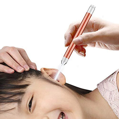 LED Light Ear Wax Removal Tool with magnifying glass and soft spoon head in blue, rose gold, and pink