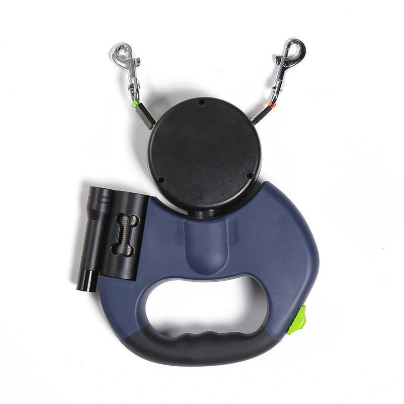 Reflective dual pet leash for small dogs with 360 swivel and lights