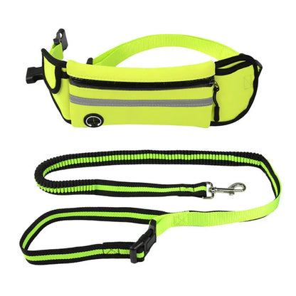 Versatile dog walking bag with waterproof material, reflective traction leash, and adjustable waist design for convenient and safe daily dog walks