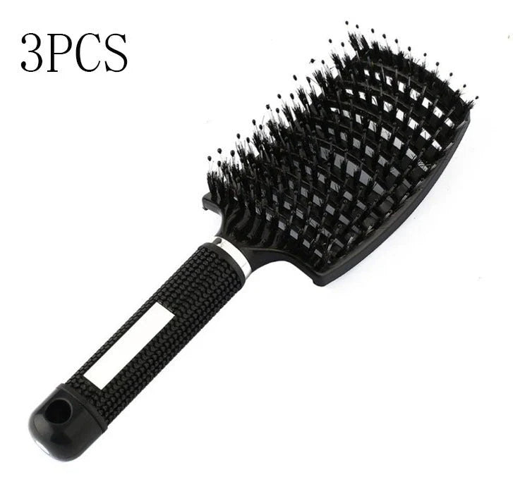 A premium hair brush with a sleek design, featuring soft bristles and a rounded massage function for healthy, detangled hair