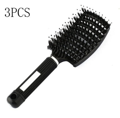 A premium hair brush with a sleek design, featuring soft bristles and a rounded massage function for healthy, detangled hair