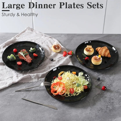 Elegant black ceramic dinner plate set with hammered design, perfect for parties and family dinners