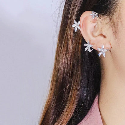 Women's butterfly design ear cuff and screw back earrings set in silver and purple