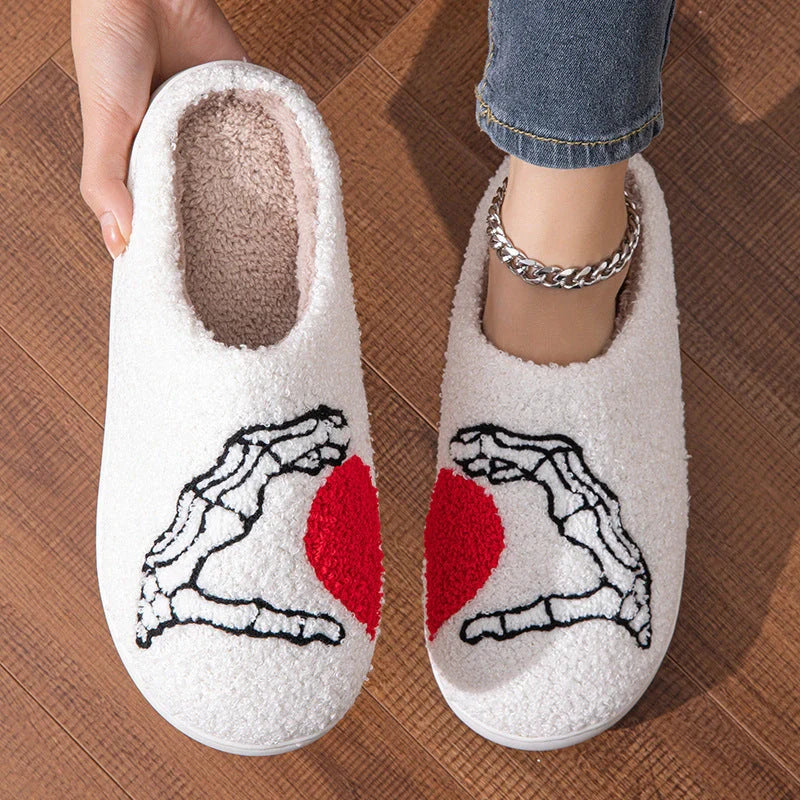 Halloween Skull Hand Slippers in black and white with non-slip soles
