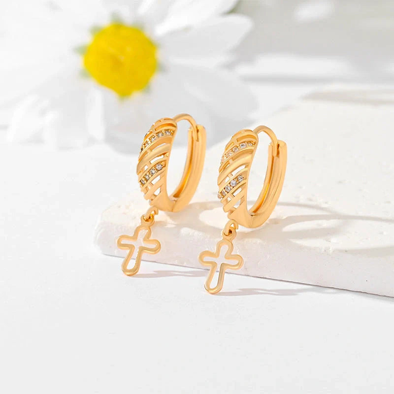 Gold-plated cross earrings in various colours for women