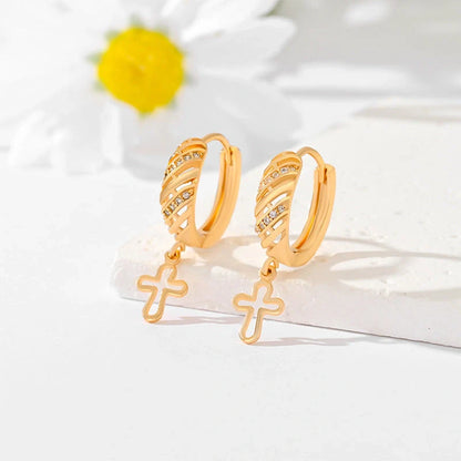 Gold-plated cross earrings in various colours for women
