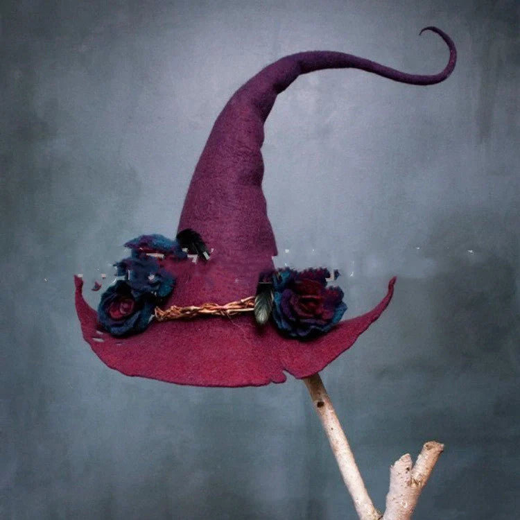 Handmade wool felt witch hat in various colours for Halloween and cosplay