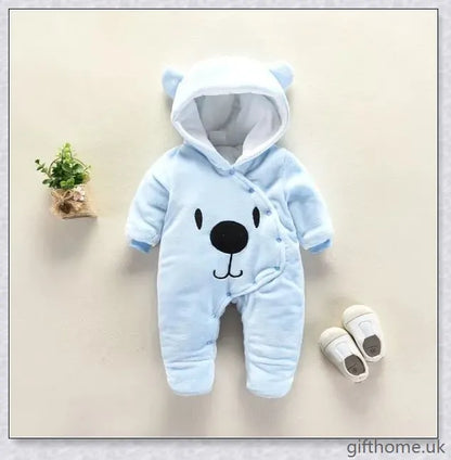 Autumn and Winter Newborn Jumpsuit in Soft Flannel Fabric with Hooded Design