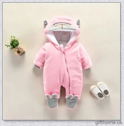 Autumn and Winter Newborn Jumpsuit in Soft Flannel Fabric with Hooded Design