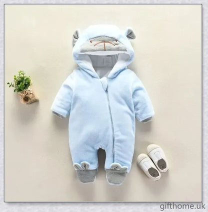 Autumn and Winter Newborn Jumpsuit in Soft Flannel Fabric with Hooded Design