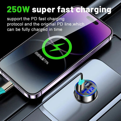 250W LED Car Charger with 5 Charging Ports for Smartphones, Tablets, and More