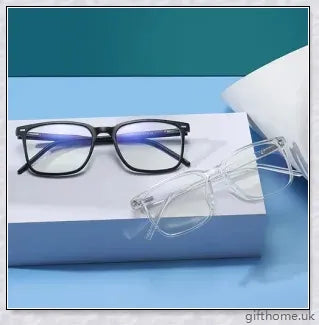 A pair of stylish, blue light blocking glasses in a variety of frame colors for eye protection and sleep support