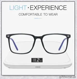 A pair of stylish, blue light blocking glasses in a variety of frame colors for eye protection and sleep support
