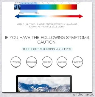 A pair of stylish, blue light blocking glasses in a variety of frame colors for eye protection and sleep support