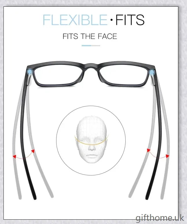 A pair of stylish, blue light blocking glasses in a variety of frame colors for eye protection and sleep support